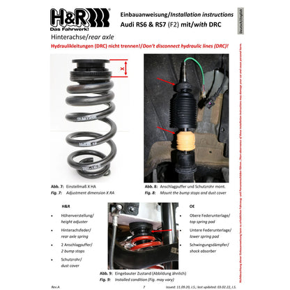 H&R VTF Adj Lowering Springs | Audi RS6 Avant AWD / RS-Sport Susp Plus w/ DRC (20-23) (23021-1)