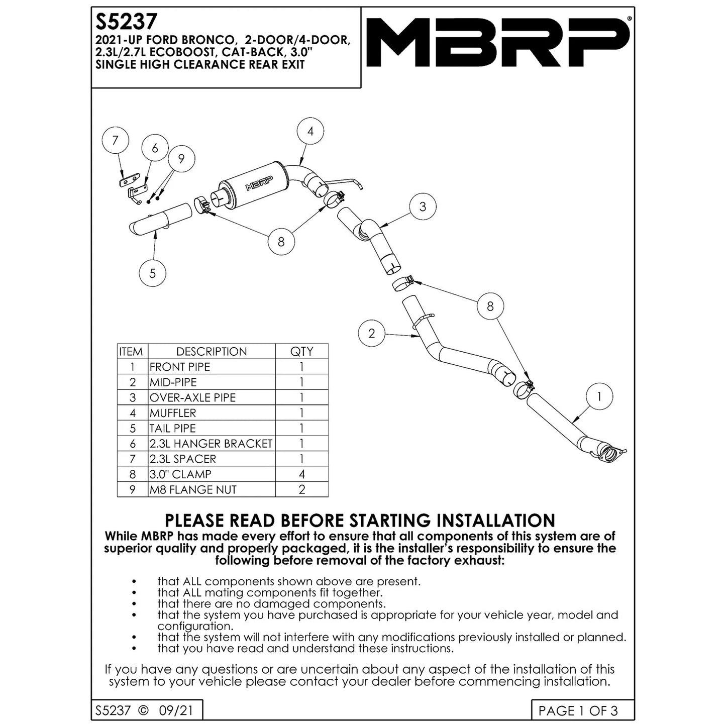 MBRP 3-Inch Armor Lite Street D&S Cat-Back Exhaust | Ford Bronco (21-24) (S5237AL)