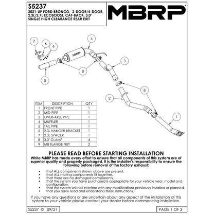 MBRP 3-Inch Armor Lite Street D&S Cat-Back Exhaust | Ford Bronco (21-24) (S5237AL)