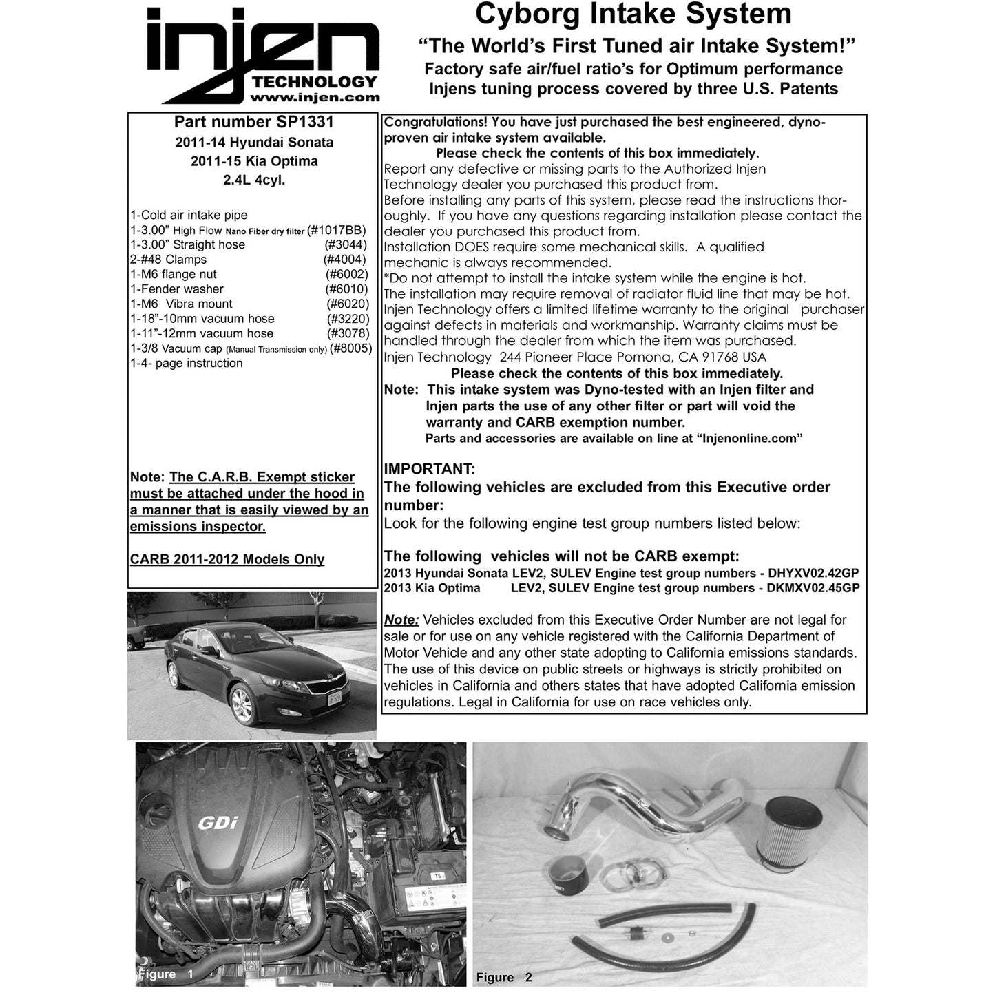 Injen Cold Air Intake w/MR Tech | 2011-2013 Hyundai Sonata/Kia Optima 2.4L (SP1331)