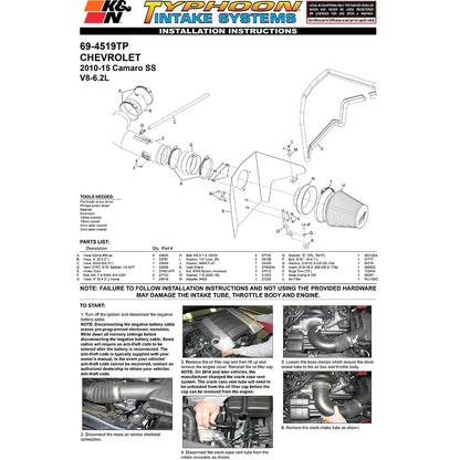 K&N 10 Camaro 6.2L V8 Short Ram Intake | Chevrolet Camaro (10-19) (69-4519TP)