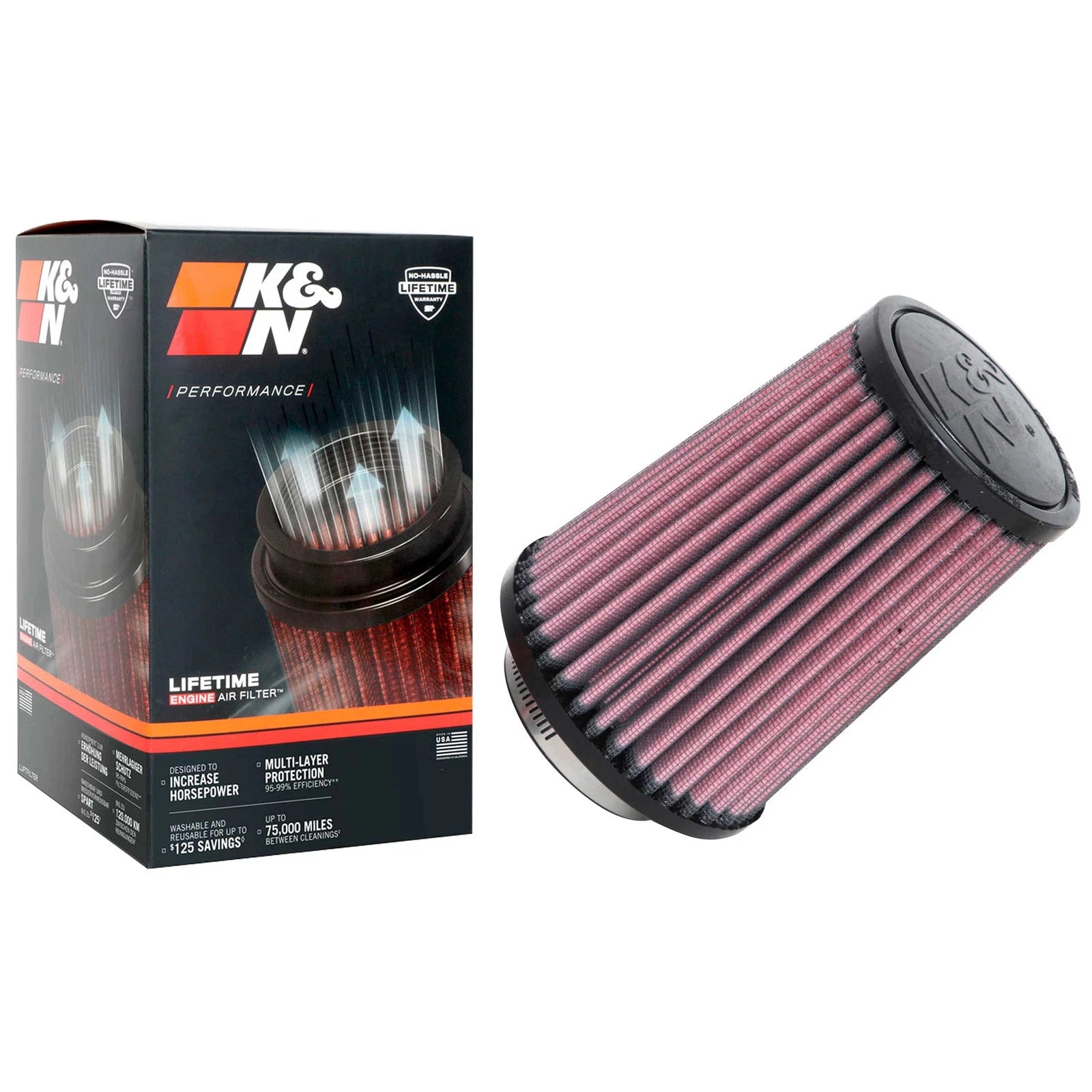 K&N RU-5062XD Universal Round Tapered PerformanceWashable Air Filter for Intake