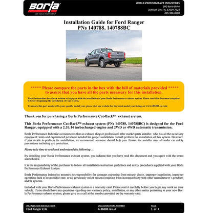 Borla Cat-Back Exhaust System - S-Type | 2019-2020 Ford Ranger 2.3L (140788)