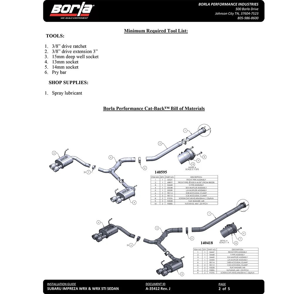 Borla S-Type Cat-Back Exhaust | 2015-2020 Subaru WRX/STI (140595)