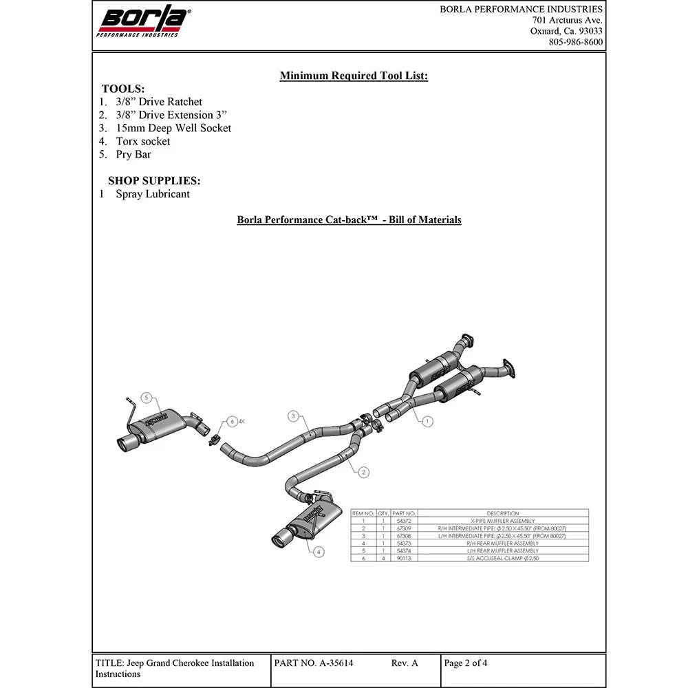Borla Cat-Back Exhaust System - Touring | 2011-2020 Jeep Grand Cherokee 5.7L (140406)