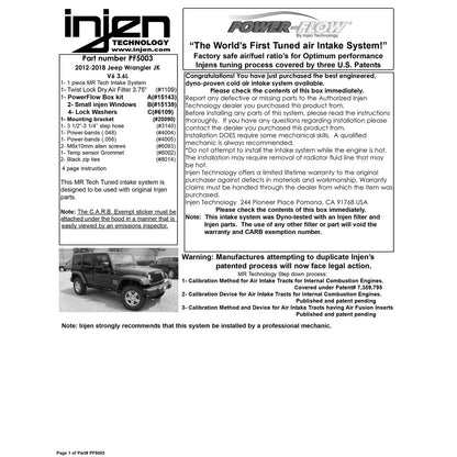 Injen Polished Short Ram Intake w/ Power Flow Box | Jeep Wrangler JK 3.6L V6 (12-13) (PF5003P)