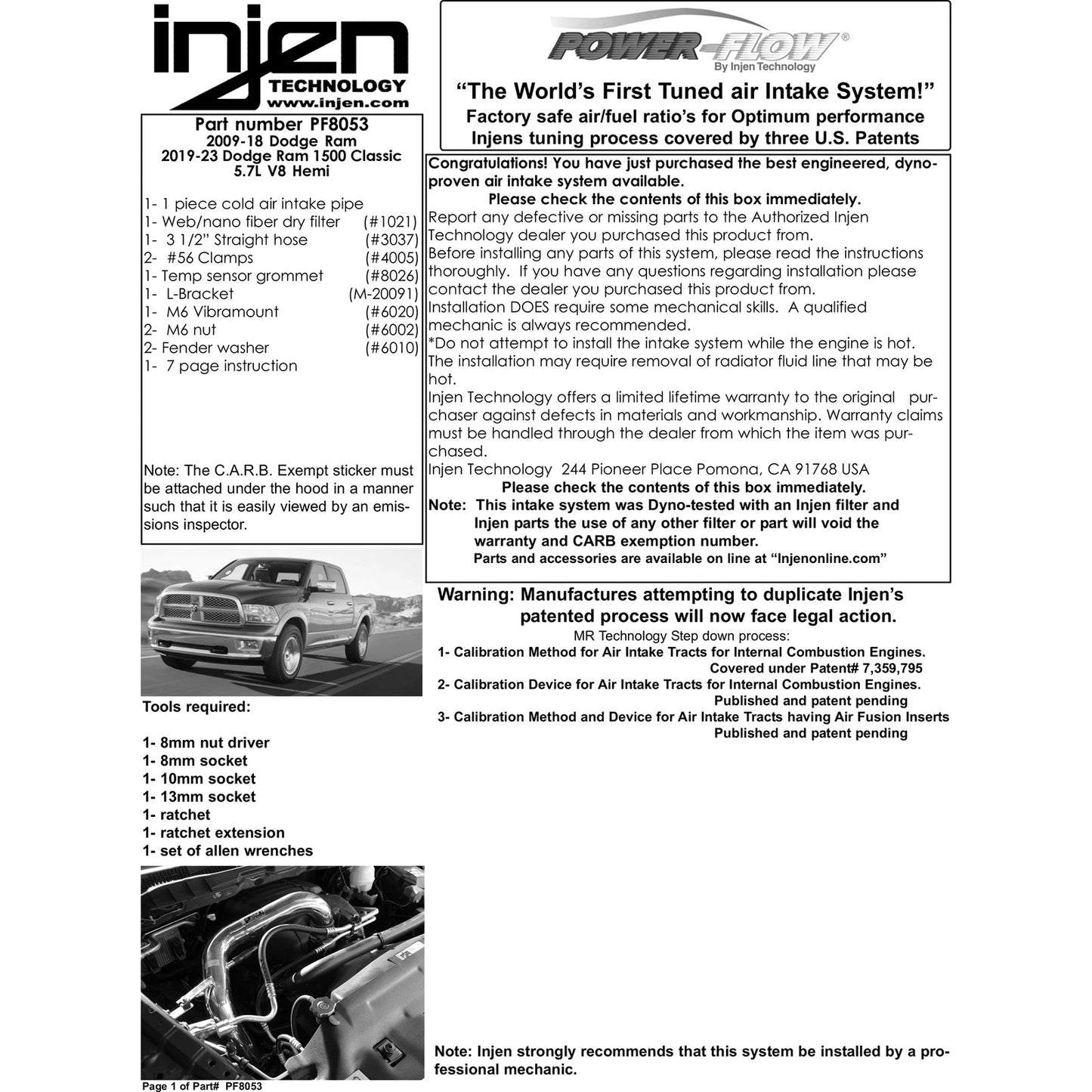 Injen PF Power-Flow Air Intake Dodge Ram 1500 5.7L (09-12) (PF8053P)