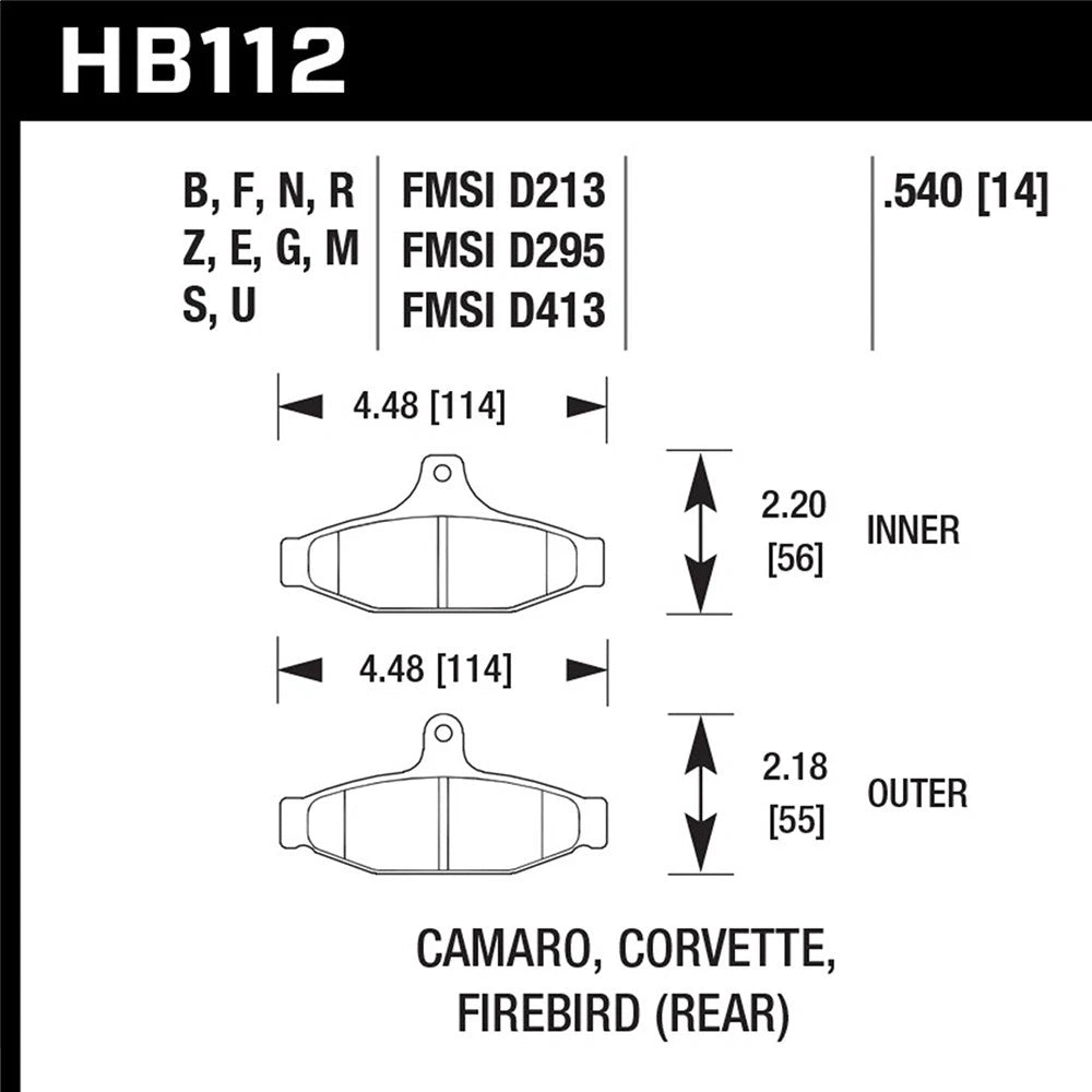 Hawk HPS Street Rear Brake Pad Corvette 1984-96 / Firebird 1988.5-97 (HB112F.540)