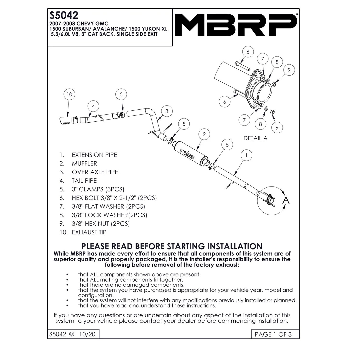MBRP 3in Cat-Back Single Side Exit | Chevy/GMC Yukon XL/Suburban 5.3/6.0 (07-08) (S5042AL)