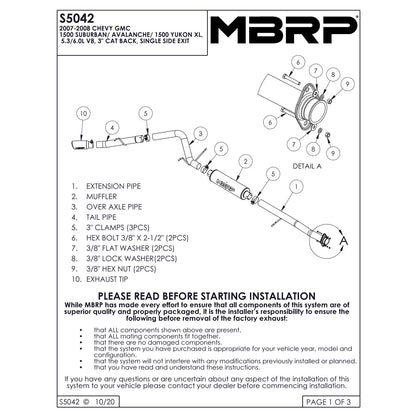 MBRP 3in Cat-Back Single Side Exit | Chevy/GMC Yukon XL/Suburban 5.3/6.0 (07-08) (S5042AL)