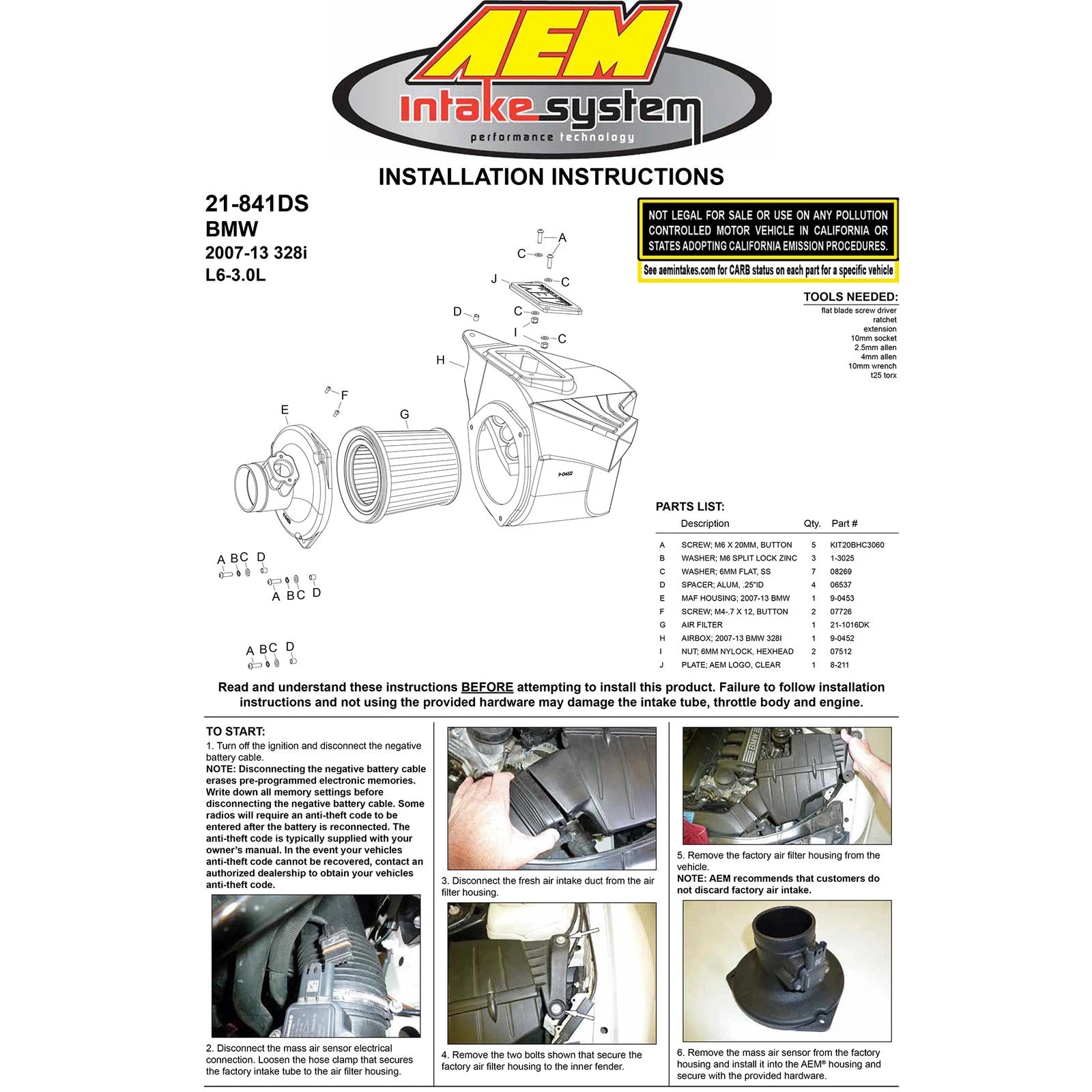 AEM Cold Air Intake | BMW 328i (07-13) (21-841DS)