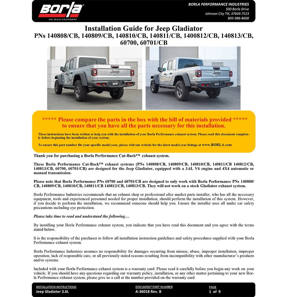Borla Cat-Back Exhaust System - ATAK | 2020-2020 Jeep Gladiator 3.6L (140810)