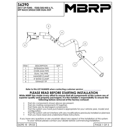 MBRP T409 4in Filter Back Dual Exit Exhaust System | Ford F-250/350/450 (S6290409)