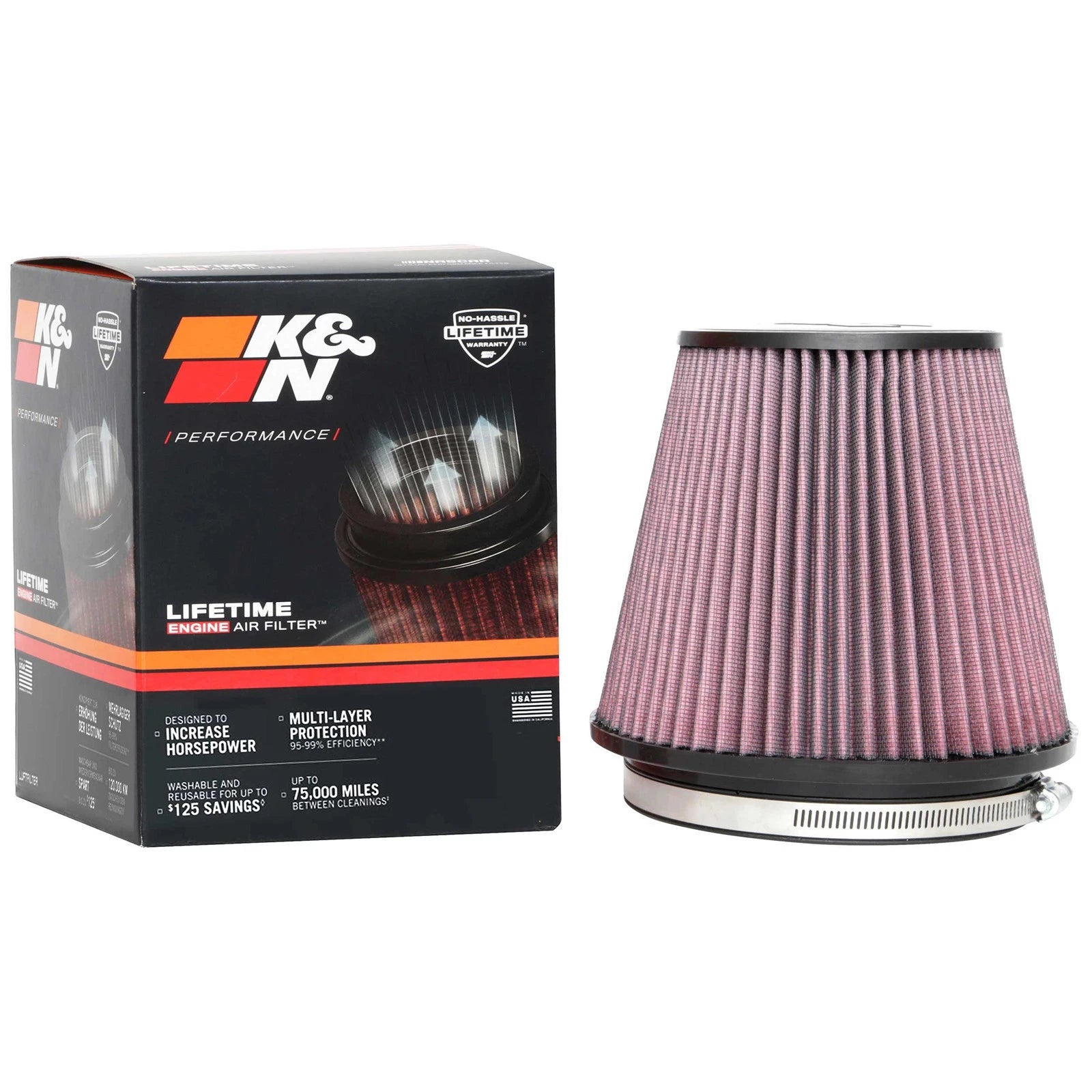 K&N RU-1042 Universal Round Tapered Performance Washable Air Filter for Intake