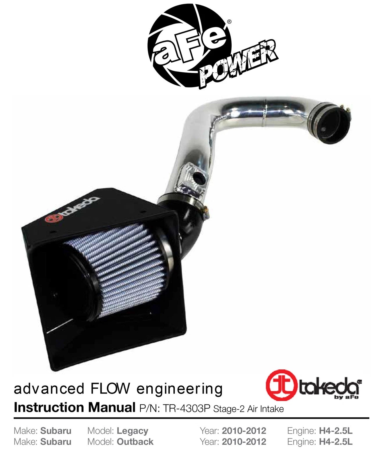 aFe Takeda Stage-2 Cold Air Intake | Subaru Outback/Legacy 09-19 (TR-4303P)