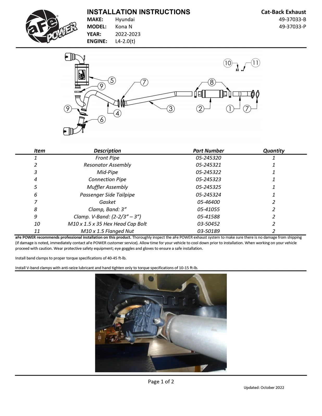 aFe 3in 304 SS Cat-Back Exhaust w/ Black Tips | Hyundai Kona N L4 2.0L (22-23) (49-37033-B)