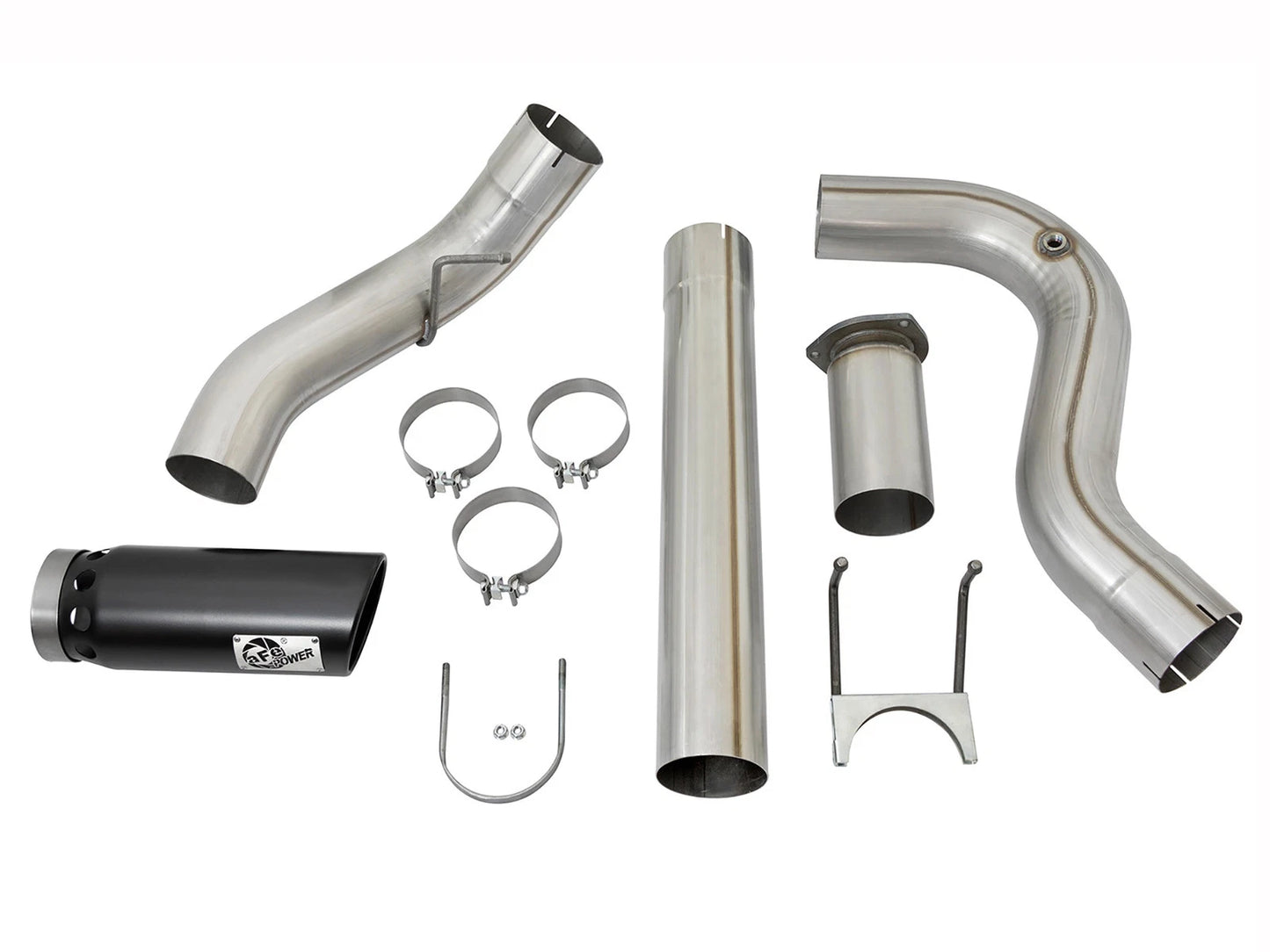 aFe Large Bore HD 5in 409 SS DPF Back Exhaust w/ Black Tip | Ford Diesel Trucks V8 6.7L (49-43090-B)