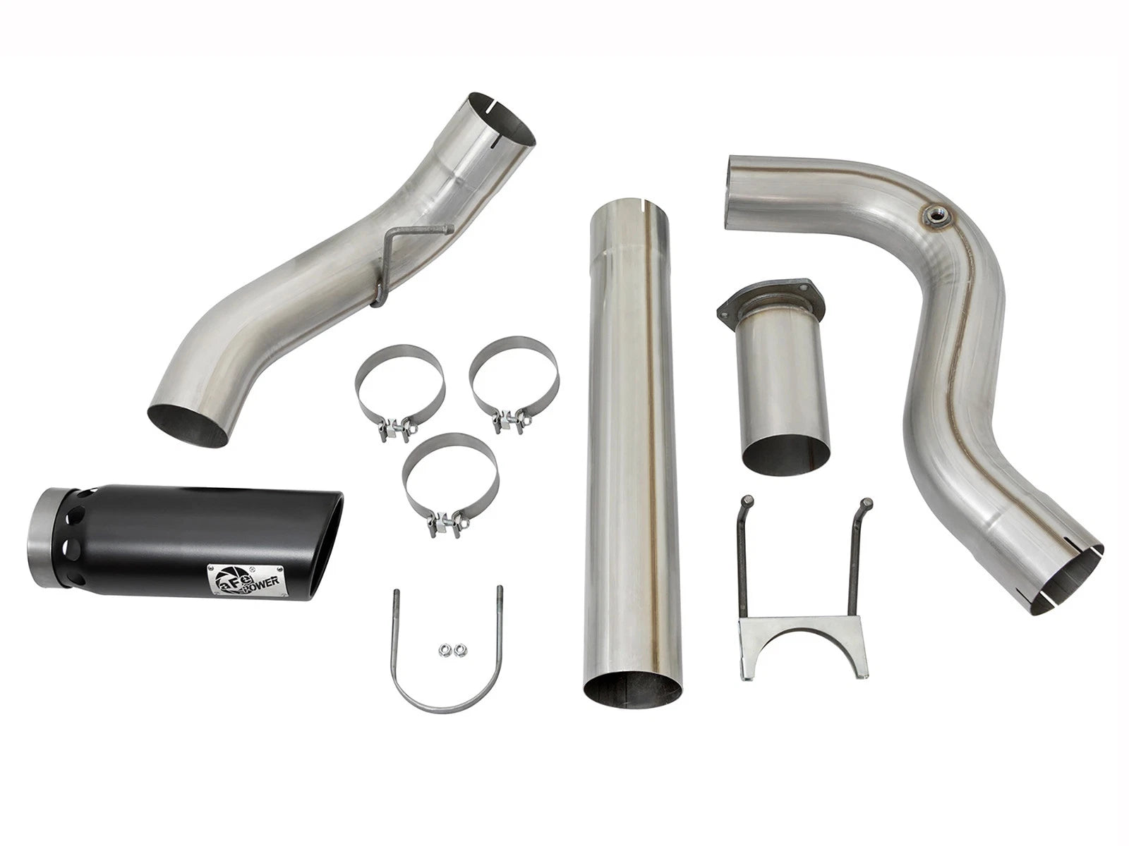aFe Large Bore HD 5in 409 SS DPF Back Exhaust w/ Black Tip | Ford Diesel Trucks V8 6.7L (49-43090-B)
