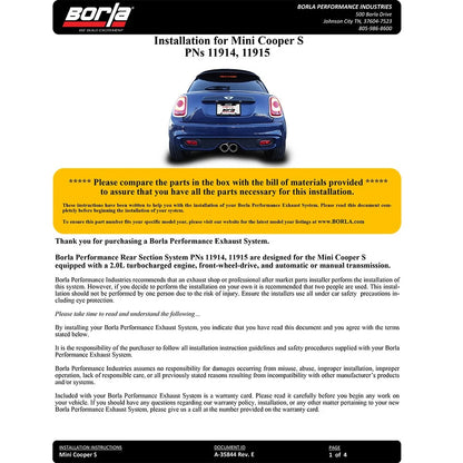 Borla Axle-Back Exhaust System - S-Type | 2014-2020 Mini Cooper S 2.0L (11915)