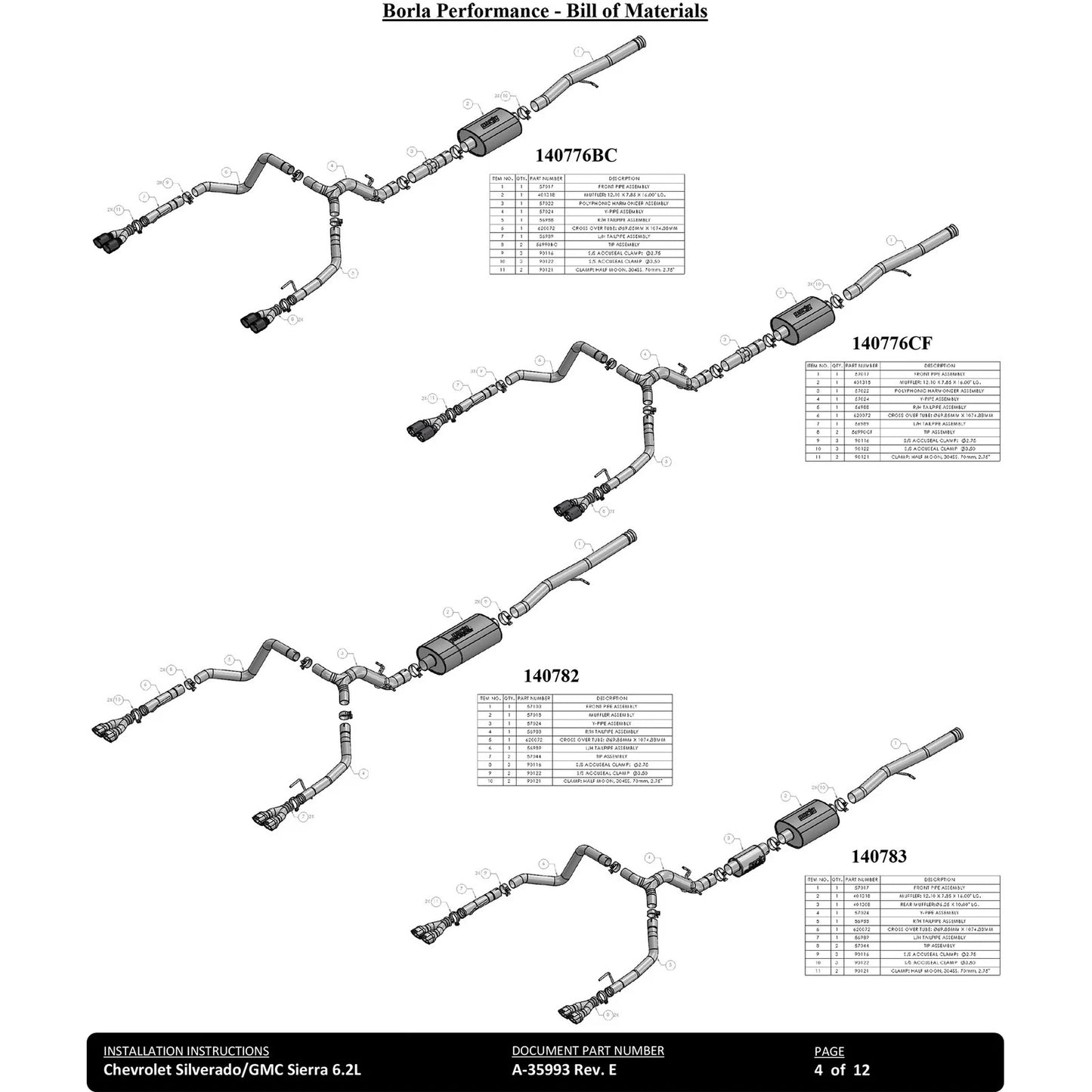 Borla 6.2L Touring Cat-Back Exhaust | Chevrolet Silverado 1500 ZR2 / AT4X (22-23) (140913)