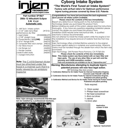 Injen Black Short Ram Intake System | Mitsubishi Eclipse (06-09) 2.4L 4 Cyl. Automatic (SP1867BLK)