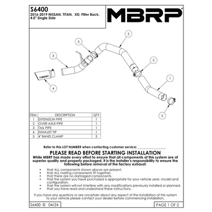 MBRP 4in Alum Filter Back Single Side Exhaust | Titan XD 20-26 (S6400AL)