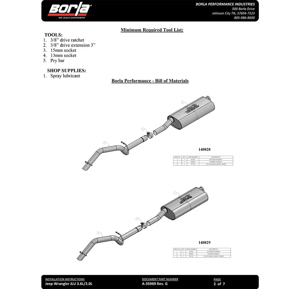 Borla 3.6L AT/MT 4WD Touring Cat-back | Jeep Wrangler (18-20) (140846)