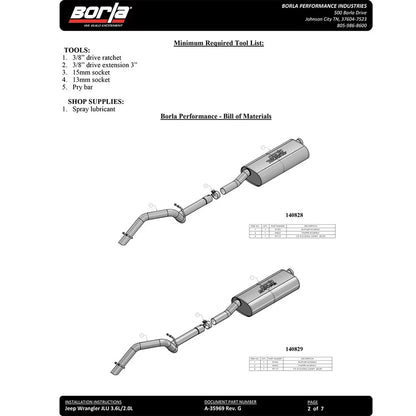 Borla 3.6L AT/MT 4WD Touring Cat-back | Jeep Wrangler (18-20) (140846)
