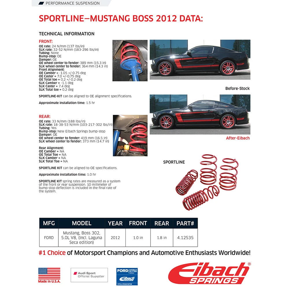 Eibach Sportline Lowering Springs for 2012-2013 Ford Mustang RWD (S197)