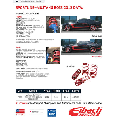 Eibach Sportline Lowering Springs for 2012-2013 Ford Mustang RWD (S197)