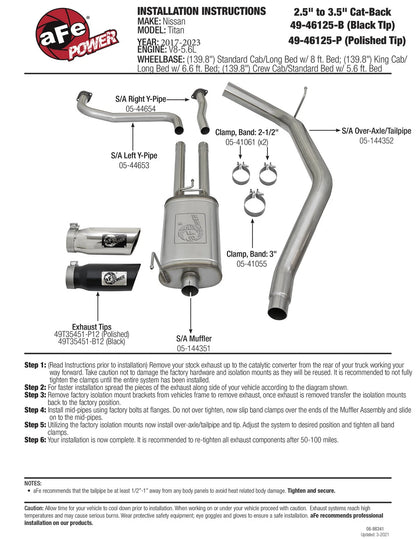 aFe MACH Force-Xp 2.5in SS Cat-Back Exhaust Nissan Titan 17-19 V8-5.6L (49-46125-B)