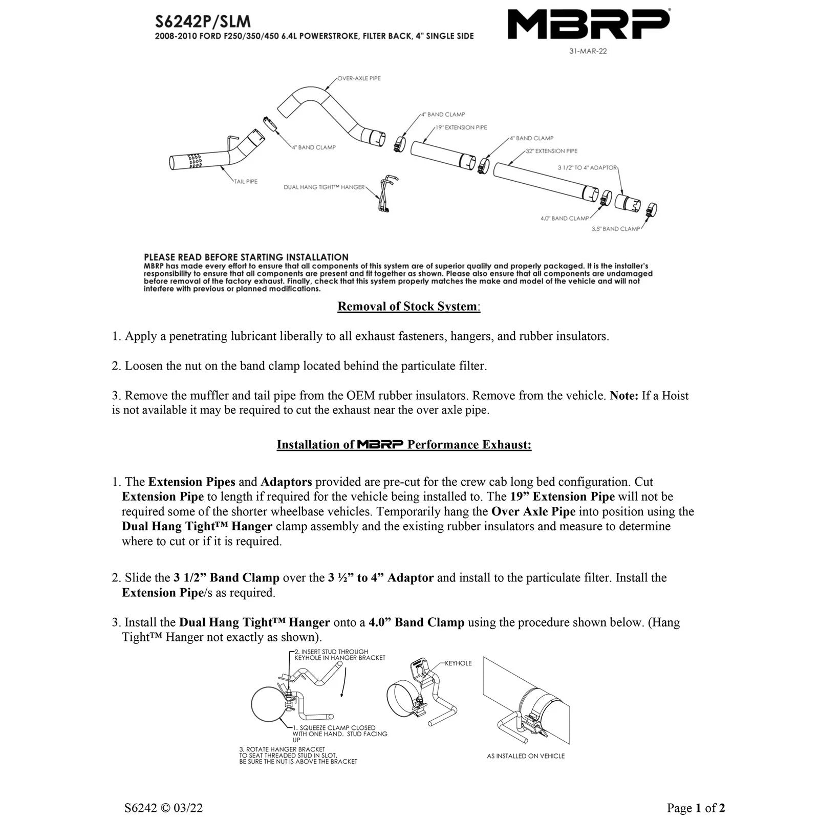 MBRP 4in. Filter Back Single Side Exit P Series Exhaust System | Ford F250/350/450 (08-09) (S6242P)