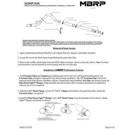 MBRP 4in. Filter Back Single Side Exit P Series Exhaust System | Ford F250/350/450 (08-09) (S6242P)