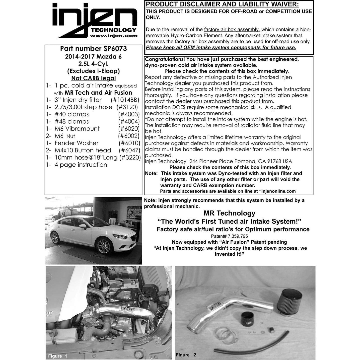 Injen 2.5L/2.0L Mazda 6 / CX-5 / 2010-2016 Kia Optima Cold Air Intake | Mazda CX-5 / 6 (11-17) / Kia Optima (10-16) (SP6073P)