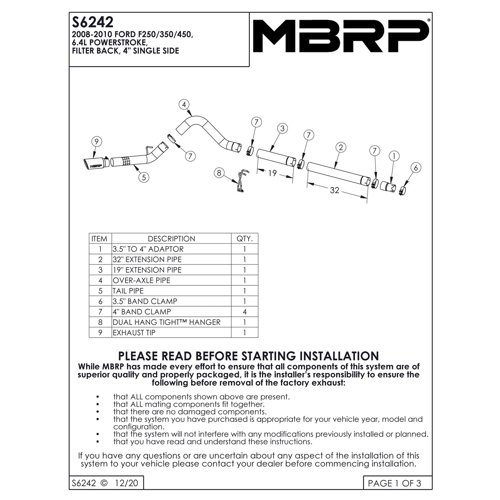 MBRP 4in. Filter Back Single Side Exhaust | Ford F250/350/450 6.4L (08-09) (S6242409)