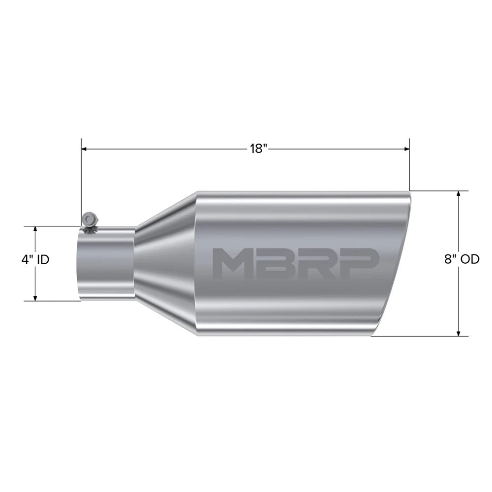 MBRP Universal Tip 8in O.D. Rolled End 4in inlet 18in length T304