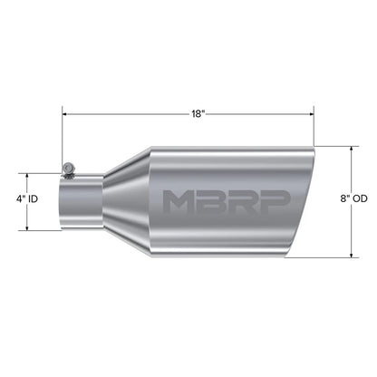 MBRP Universal Tip 8in O.D. Rolled End 4in inlet 18in length T304