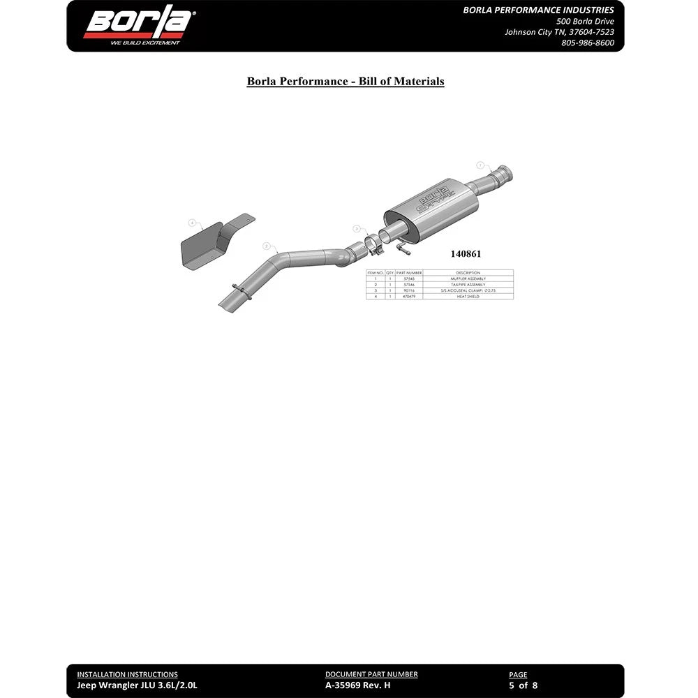 Borla Cat-Back Exhaust System - Touring | 2018-2020 Jeep Wrangler 4 Door 3.6L (140828)