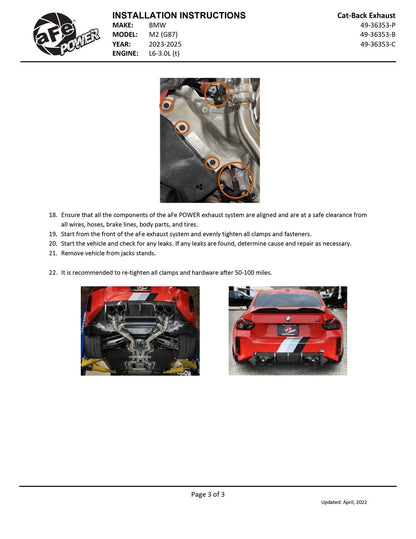 aFe MACH Force-Xp 3-2-1/2 IN SS Cat-Back Exhaust | BMW M2 G87 (23-25) (49-36353-C)
