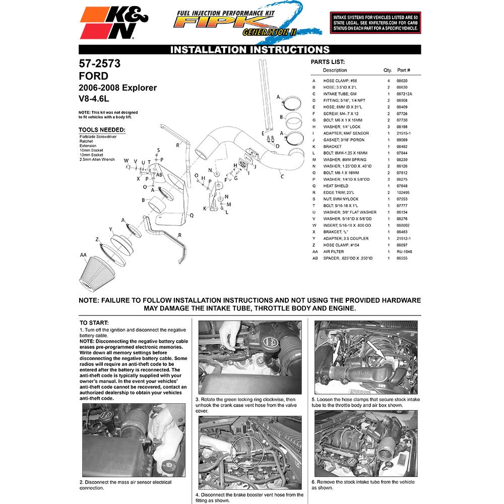 K&N Performance Intake Kit | Ford Explorer (06-07) (57-2573)