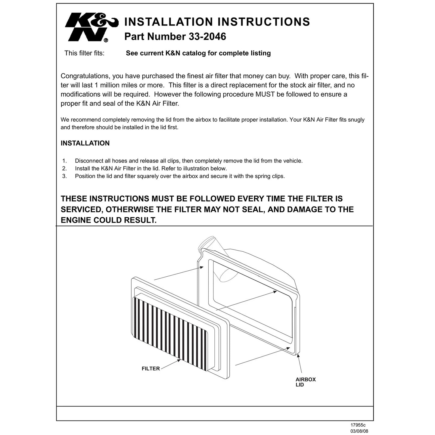 K&N 33-2046 Performance Air Filter for 91-97 Wrangler 4.0L / 87-97 Wrangler 2.5L