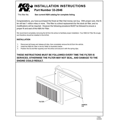 K&N 33-2046 Performance Air Filter for 91-97 Wrangler 4.0L / 87-97 Wrangler 2.5L
