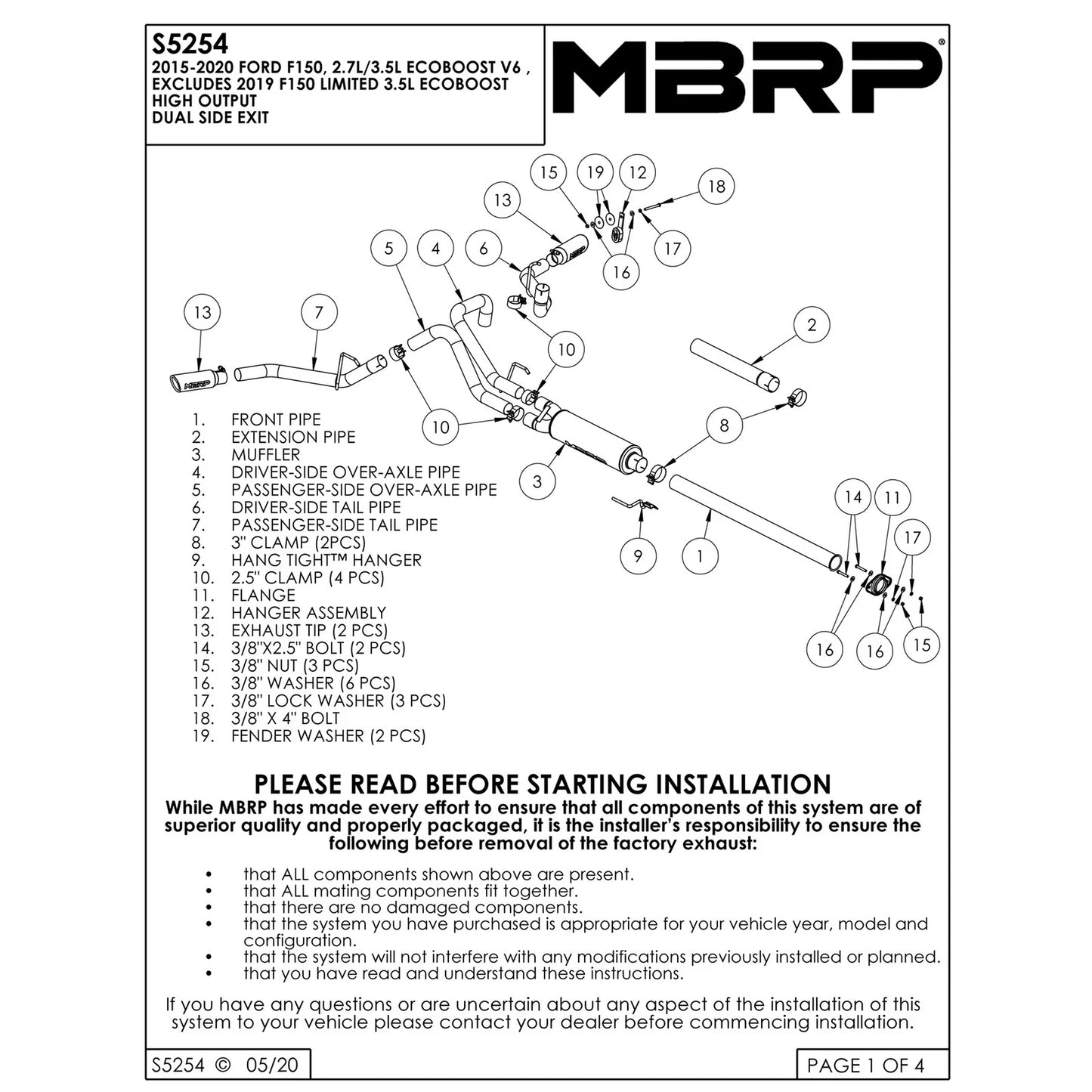 MBRP 2.5in Dual Side Split Alum Cat-Back | Ford F-150 15-20 (S5254AL) (S5254AL)