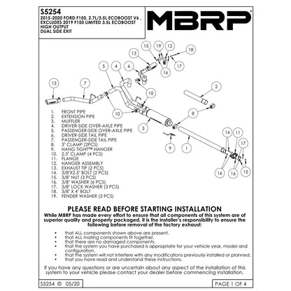MBRP 2.5in Dual Side Split Alum Cat-Back | Ford F-150 15-20 (S5254AL) (S5254AL)
