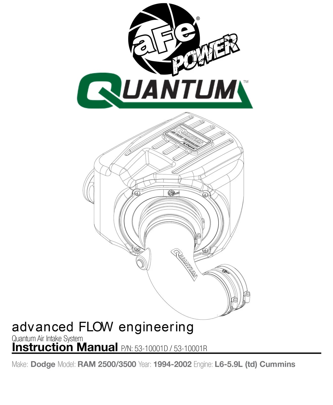 aFe Quantum Pro 5R Cold Air Intake | Dodge Cummins L6-5.9L (94-02) (53-10001R)