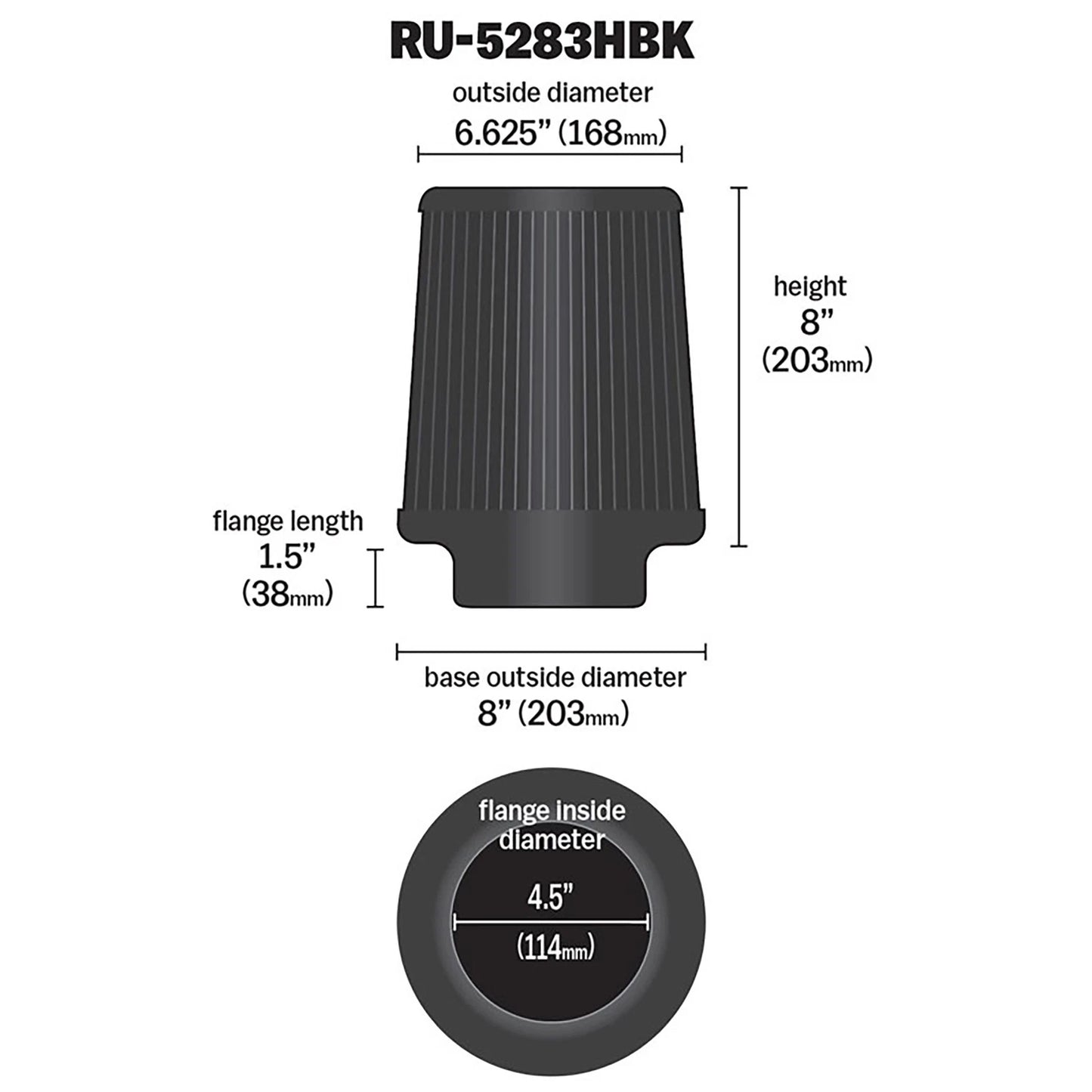 K&N RU-5283HBK Universal Round Tapered High Flow Washable Air Filter for Intake