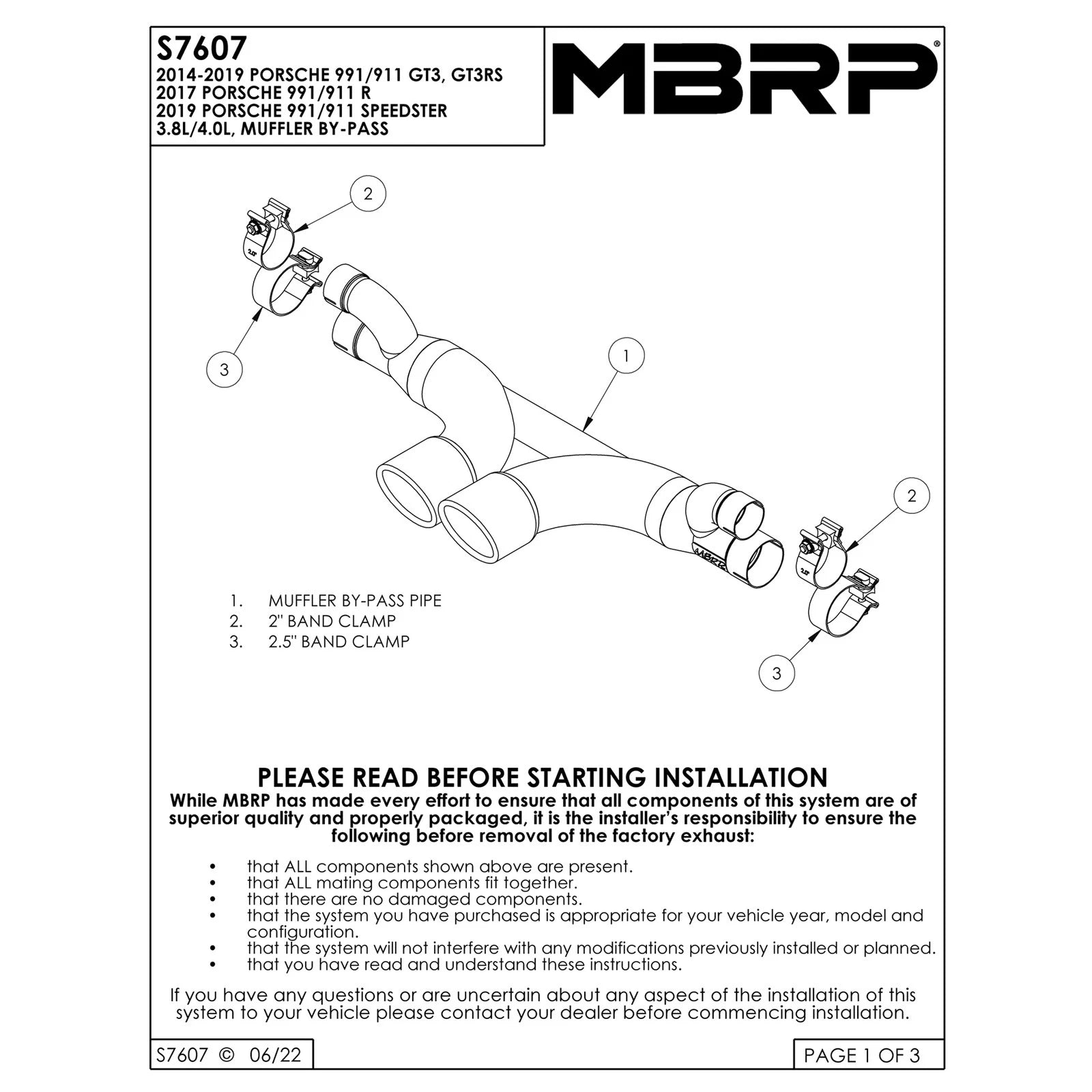 MBRP Center Muffler Bypass | 2014-2019 Porsche 911 GT3/GT3RS (S7607BLK)
