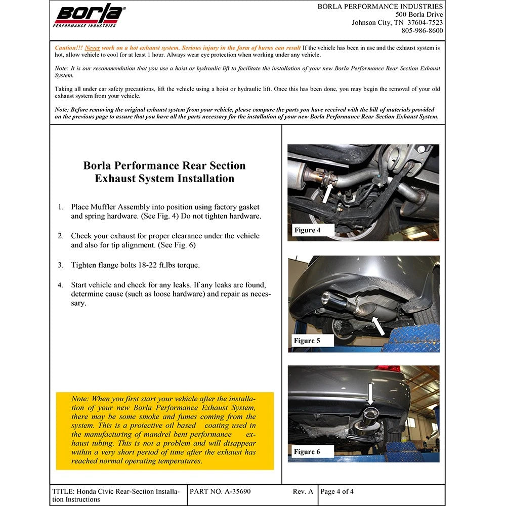 Borla Axle-Back Exhaust System - S-Type | 2012-2015 Honda Civic 1.8L (11828)