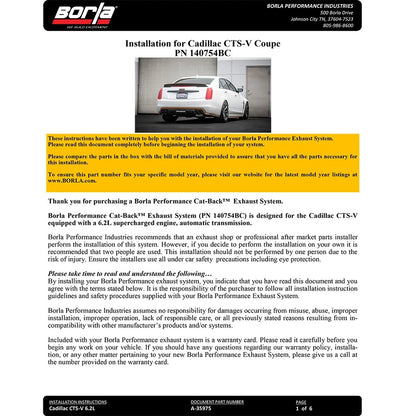 Borla Cat-Back Exhaust System - S-Type | 2016-2019 Cadillac CTS V Automatic 6.2L (140754BC)