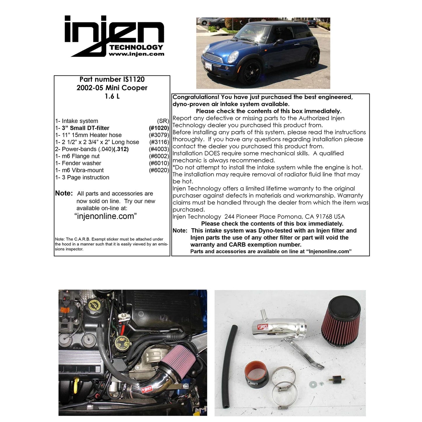 Injen Polished Short Ram Intake | Mini Cooper N/A (Non S) (00-06) (IS1120P)